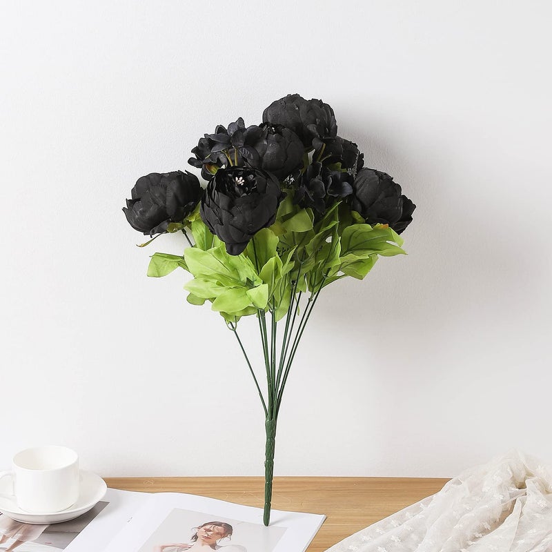Duovlo Artificial Peony Silk Flowers Fake Flowers Vintage Wedding Home Decoration,Pack of 1 (Black) - Image 3